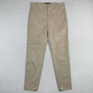 Zara Pants Womens Large Beige Faux‎ Leather Trousers Moto Legging High Rise Work